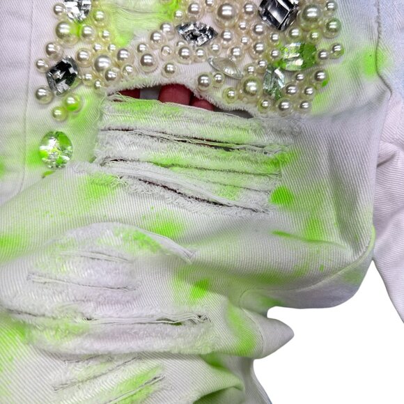 Reworked Sparkle Denim Pearls & Gems Boyfriend Jeans (3) - Picture 6 of 13